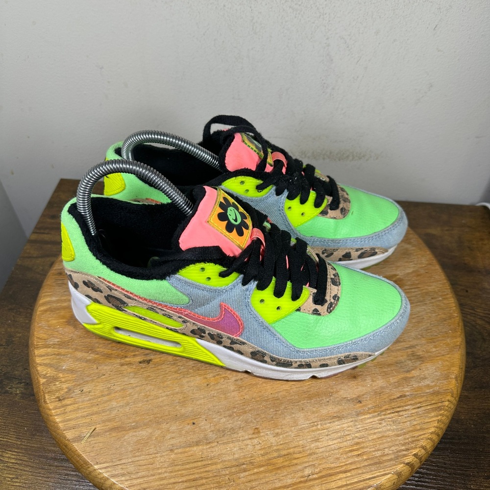 Nike Air Max 90 LX Illusion Green Leopard Print Sneakers CW3499-300 Womens 8